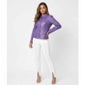 Lamb leather Jacket zip purple pocket size 4